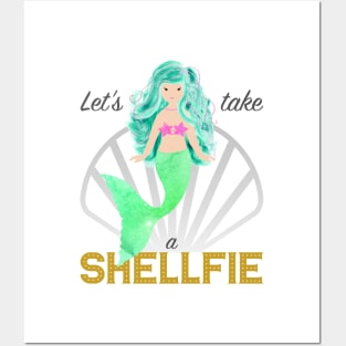 Mermaid: Let's take a shellfie (green) Posters and Art